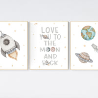 Space Nursery Decor, Outer Space Nursery Wall Art, Boys Room Decor, Rocket Ship, Astronaut print, Kids Room Decor, Space Nursery