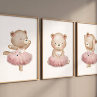Ballerina animals, bear nursery, baby room decor girl, nursery prints girl, ballet prints, ballet animals, ballerina bears, teddy bear