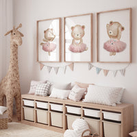Ballerina animals, bear nursery, baby room decor girl, nursery prints girl, ballet prints, ballet animals, ballerina bears, teddy bear