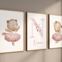 Ballerina animals, bear nursery, baby room decor girl, nursery prints girl, ballet prints, ballet animals, ballerina bears, teddy bear