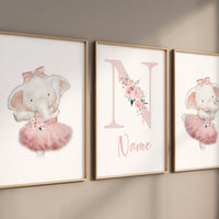 Ballerina animals, elephant nursery, baby room decor girl, nursery prints girl, ballet prints, ballet animals, ballerina elephants, girl