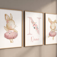 Ballerina animals, bunny nursery, baby room decor girl, nursery prints girl, ballet prints, ballet animals, ballerina rabbits, bunny print