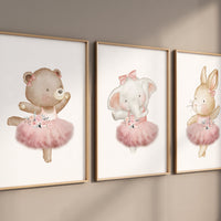 Ballerina animals, baby room decor girl, Elephant nursery, bunny nursery, bear nursery, nursery prints girl, ballet prints, ballet animals