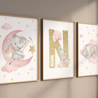 Elephant print, pink gold nursery, Nursery decor girl wall art, elephant prints for nursery, girls room decor, pink and gold