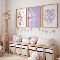 Bunny nursery, heart print, you are so loved, Girl bedroom art, name print, girls room decor, purple nursery, lilac nursery, girl nursery