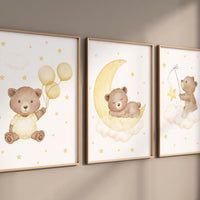 Nursery decor bear, gender neutral nursery wall art, yellow nursery, bear nursery print, teddy bear decor, nursery wall art animals, yellow
