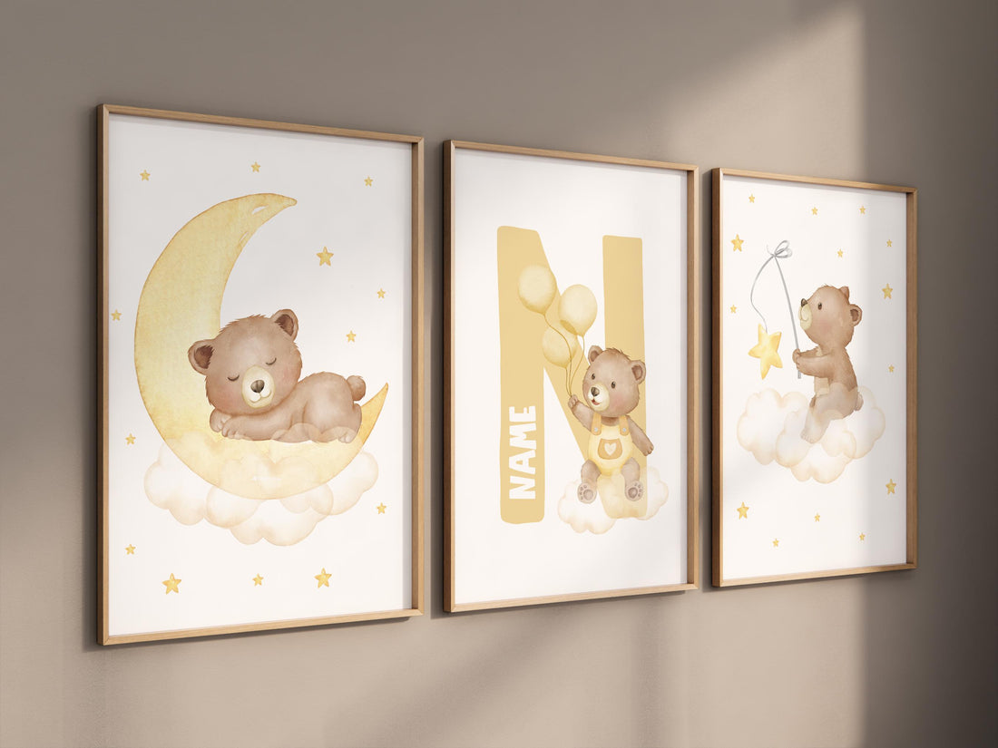 Nursery decor bear, gender neutral nursery wall art, yellow nursery, bear nursery print, teddy bear decor, nursery wall art animals, yellow