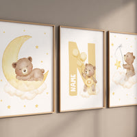Nursery decor bear, gender neutral nursery wall art, yellow nursery, bear nursery print, teddy bear decor, nursery wall art animals, yellow