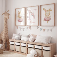 Ballerina animals, bunny nursery, baby room decor girl, nursery prints girl, ballet prints, ballet animals, ballerina rabbits, bunny print