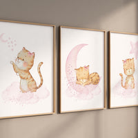 Cat nursery print, kitten nursery print, nursery decor girl, nursery art girl, cat print, kittens, pink nursery, ginger cat, cat nursery