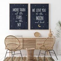 Nursery decor boy navy blue, Nursery wall art boy, navy and gold, nursery decor, moon and stars, we love you to the moon and back