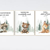 Nursery decor woodland, Woodland Nursery Wall Art, Woodland Print Set, animal prints, verse nursery, bible nursery, gender neutral nursery