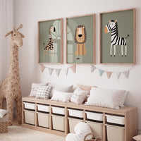 Safari Nursery Wall Prints, Boho Nursery Prints, jungle animals, Sage Green Nursery Art, animal Nursery Decor, animal prints