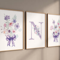 Wildflower Nursery, Boho prints, Botanical Prints, girl nursery decor, floral nursery, blush pink and purple, flower nursery, bow print