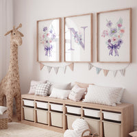 Wildflower Nursery, Boho prints, Botanical Prints, girl nursery decor, floral nursery, blush pink and purple, flower nursery, bow print