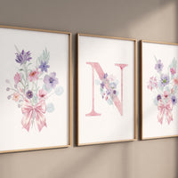 Wildflower Nursery, Boho prints, Botanical Prints, girl nursery decor, floral nursery, pink and purple, flower nursery, bow print