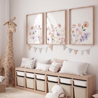 Wildflower Nursery, Boho prints, Botanical Prints, girl nursery decor, floral nursery, blush pink and purple, flower nursery, home decor