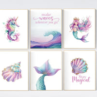 Mermaid Nursery Decor, Nursery decor girl, mermaid prints for girls room, sea nursery decor, ocean nursery, Pink purple Teal, mermaid theme