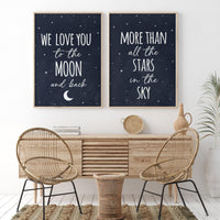 Nursery decor boy navy blue, Nursery wall art boy, navy nursery decor, moon and stars, we love you to the moon and back, nursery prints boy