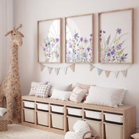 Purple flower nursery decor, wildflower nursery, girls room decor, Nursery decor girl, purple and yellow, lavender nursery, lilac nursery