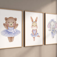 Ballerina animals, baby room decor girl, Elephant nursery, bunny nursery, bear nursery, nursery prints girl, ballet prints, ballet animals