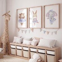 Ballerina animals, baby room decor girl, Elephant nursery, bunny nursery, bear nursery, nursery prints girl, ballet prints, ballet animals