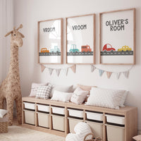 Car wall art, personalized nursery, boy room decor, vehicle nursery, transportation nursery, Boys bedroom decor, playroom decor