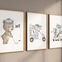 Golf Nursery decor, sports Nursery Prints, Golf Safari animals, Baby Animal Prints, Jungle Animal Nursery, golf prints, sport animals
