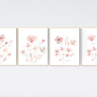 Boho Botanical Prints, girl nursery decor, Wildflower Nursery, floral nursery, blush pink, Wild Flowers, Flower Nursery, blush nursery