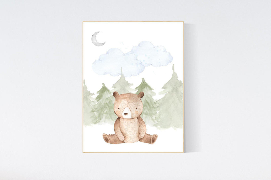Nursery decor bear, bear nursery, Woodland Nursery Wall Art, Woodland Print Set, animal prints, Woodland Animal Prints, gender neutral