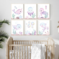 Nursery decor girl, ocean nursery, under the sea nursery, Under the sea wall art, pink nursery, girls room decor, sea nursery decor
