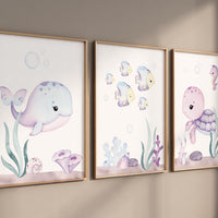 Ocean nursery decor, girl nursery, Nautical nursery print set, under the sea nursery, Under the sea wall art, pink nursery, girls room decor