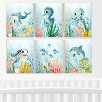 Ocean Animal Prints, Under the Sea Nursery Prints, Sea Animal Wall Art, Playroom Decor, gender neutral nursery, nursery prints, sea themed