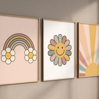 Smiley Face Print, Daisy Wall Art, Groovy Nursery, Girls Room Decor, Groovy Nursery, Girls Nursery Wall Art, retro nursery, 70's nursery