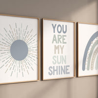 Nursery decor boy Boho, rainbow nursery, blue green nursery, boys room decor, moon nursery, boho prints, boys nursery, you are my sunshine