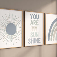 Nursery decor boy Boho, rainbow nursery, blue green nursery, boys room decor, moon nursery, boho prints, boys nursery, you are my sunshine