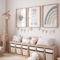 Nursery decor boy Boho, rainbow nursery, blue green nursery, boys room decor, moon nursery, boho prints, boys nursery, you are my sunshine