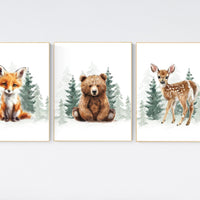 Nursery decor woodland, Woodland Nursery Wall Art, Woodland Print Set, animal prints, Woodland Animal Prints, gender neutral nursery