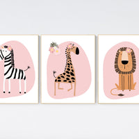 Nursery decor girl, Safari Nursery Wall Prints, Boho Nursery Prints, jungle animals, blush pink nursery, Nursery Art, animal Nursery Decor