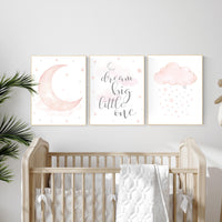 Nursery decor girl, Blush pink, cloud, stars, moon, blush nursery wall art, girls nursery wall decor, nursery prints girl, blush prints