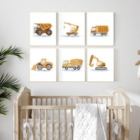 Boy Room Wall Art, Construction Vehicle Nursery Prints, Construction Wall Art, Transportation Print, Truck Wall Art, Nursery Truck Prints