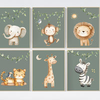 Safari Nursery Wall Prints, Boho Nursery Prints, jungle animals, Sage Green Nursery Art, animal Nursery Decor, animal prints