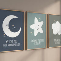 Nursery decor, moon nursery, we love you to the moon and back, twinkle twinkle little star, dream big little one, moon prints, nursery print