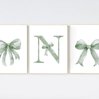Bow print wall art, Bow nursery print, sage green nursery wall art, bow nursery art, bow nursery decor, bow print wall art green