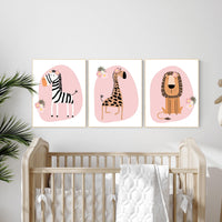 Nursery decor girl, Safari Nursery Wall Prints, Boho Nursery Prints, jungle animals, blush pink nursery, Nursery Art, animal Nursery Decor