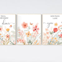 Boho Nursery wall art, Wildflower Nursery Decor, Floral Nursery, Girl Nursery Decor, you’ll never know dear how much I love you, flower