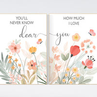 Boho Nursery wall art, Wildflower Nursery Decor, Floral Nursery, Girl Nursery Decor, you’ll never know dear how much I love you, flower