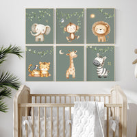 Safari Nursery Wall Prints, Boho Nursery Prints, jungle animals, Sage Green Nursery Art, animal Nursery Decor, animal prints