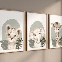 Safari Nursery Wall Prints, Boho Nursery Prints, jungle animals, Sage Green Nursery Art, animal Nursery Decor, animal prints