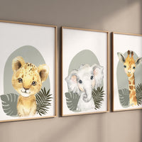 Safari Nursery Wall Prints, Boho Nursery Prints, jungle animals, Sage Green Nursery Art, animal Nursery Decor, animal prints